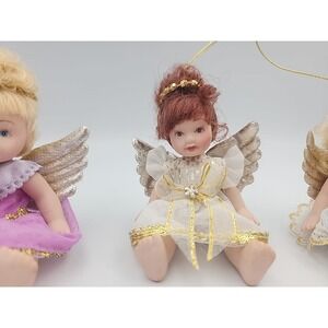 Vintage Porcelain Doll Figure Angel Set Ornaments, 4 Ornaments